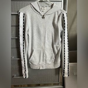 PINK VICTORIAS SECRET  Full Zip Grey Sweatshirt Hoodie Snap Sleeve